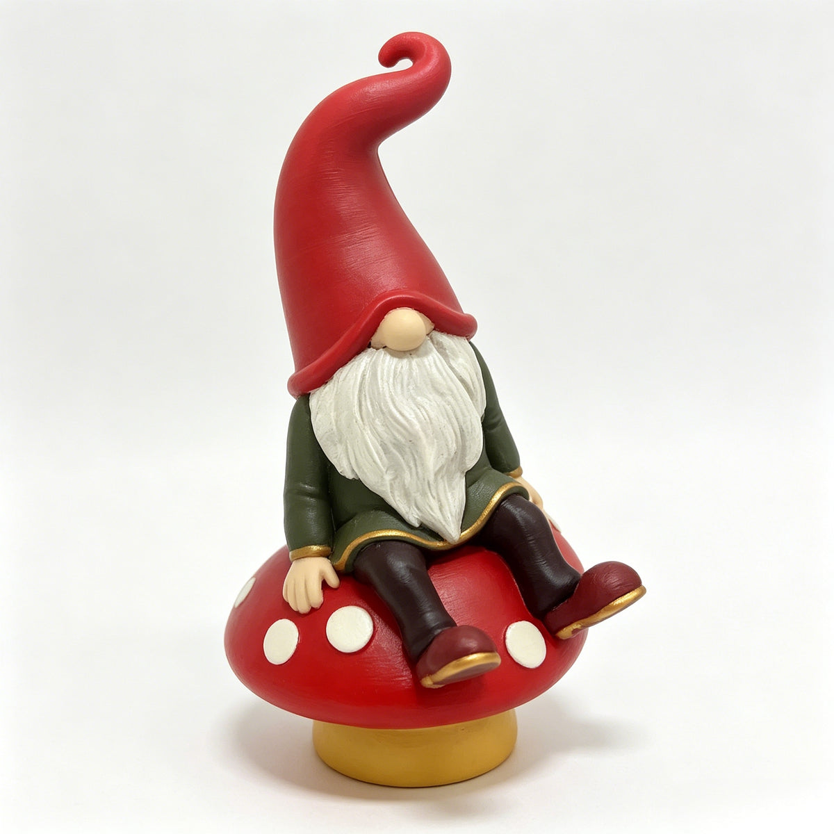 Gnome Statue Sitting on Red Mushroom, Hand-Painted Garden Gnome Figurine, Cute Faceless Dwarf Elf Ornament for Home Shelf Table Fireplace Decor, Christmas Thanksgiving Holiday Gift