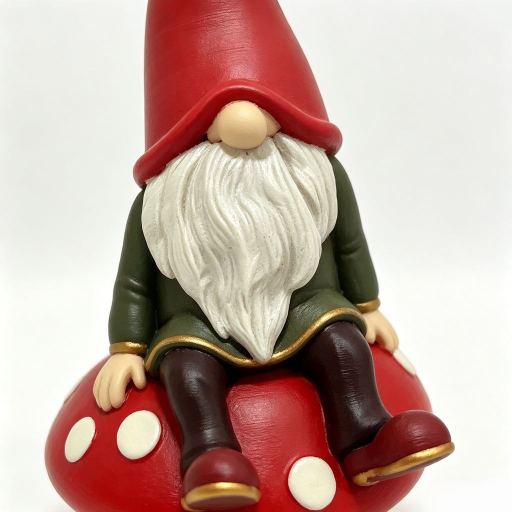 Gnome Statue Sitting on Red Mushroom, Hand-Painted Garden Gnome Figurine, Cute Faceless Dwarf Elf Ornament for Home Shelf Table Fireplace Decor, Christmas Thanksgiving Holiday Gift
