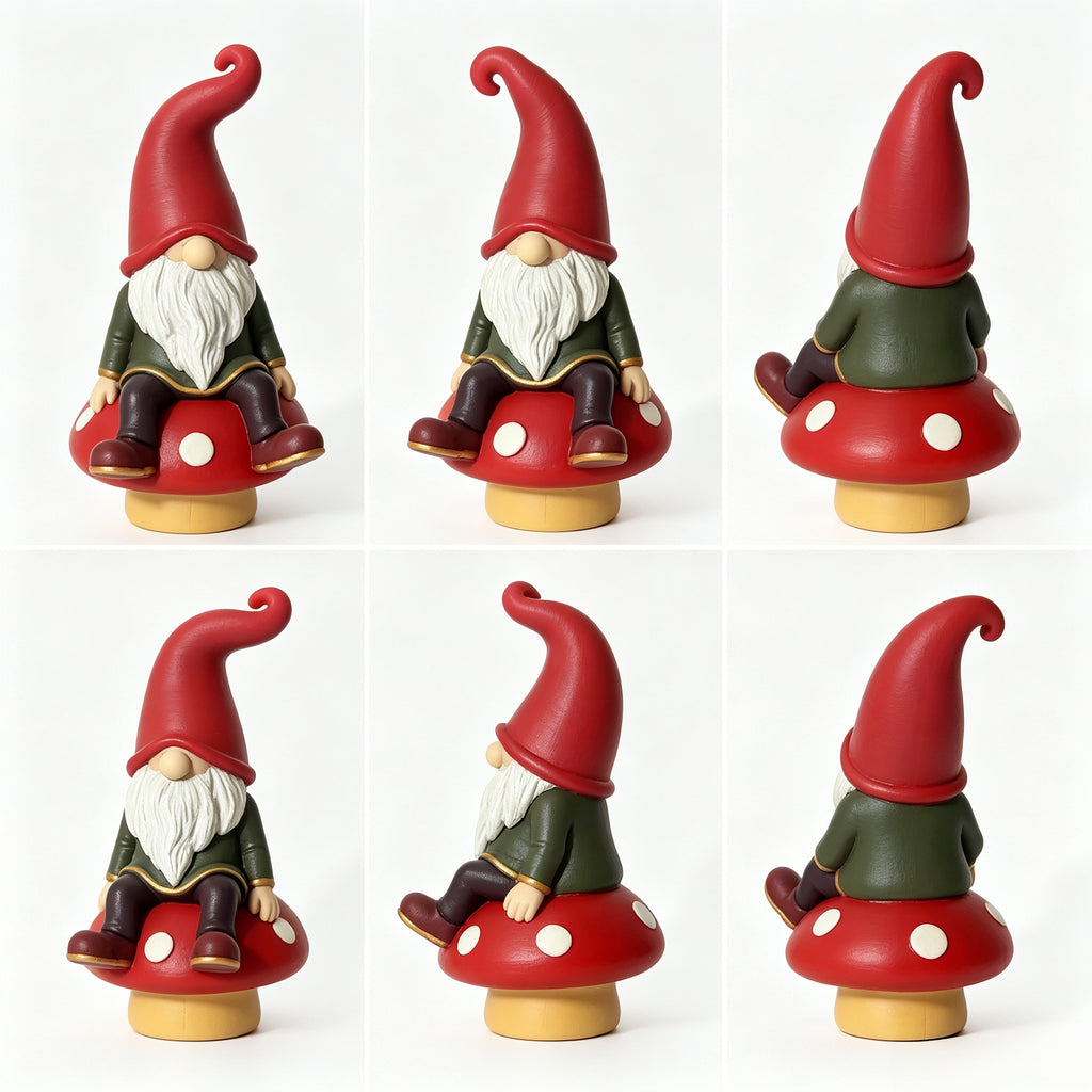 Gnome Statue Sitting on Red Mushroom, Hand-Painted Garden Gnome Figurine, Cute Faceless Dwarf Elf Ornament for Home Shelf Table Fireplace Decor, Christmas Thanksgiving Holiday Gift