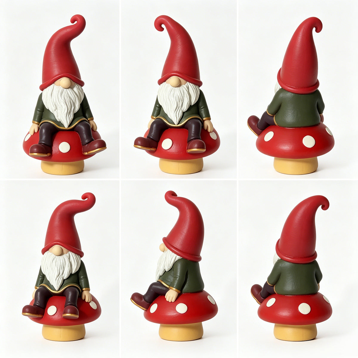 Gnome Statue Sitting on Red Mushroom, Hand-Painted Garden Gnome Figurine, Cute Faceless Dwarf Elf Ornament for Home Shelf Table Fireplace Decor, Christmas Thanksgiving Holiday Gift